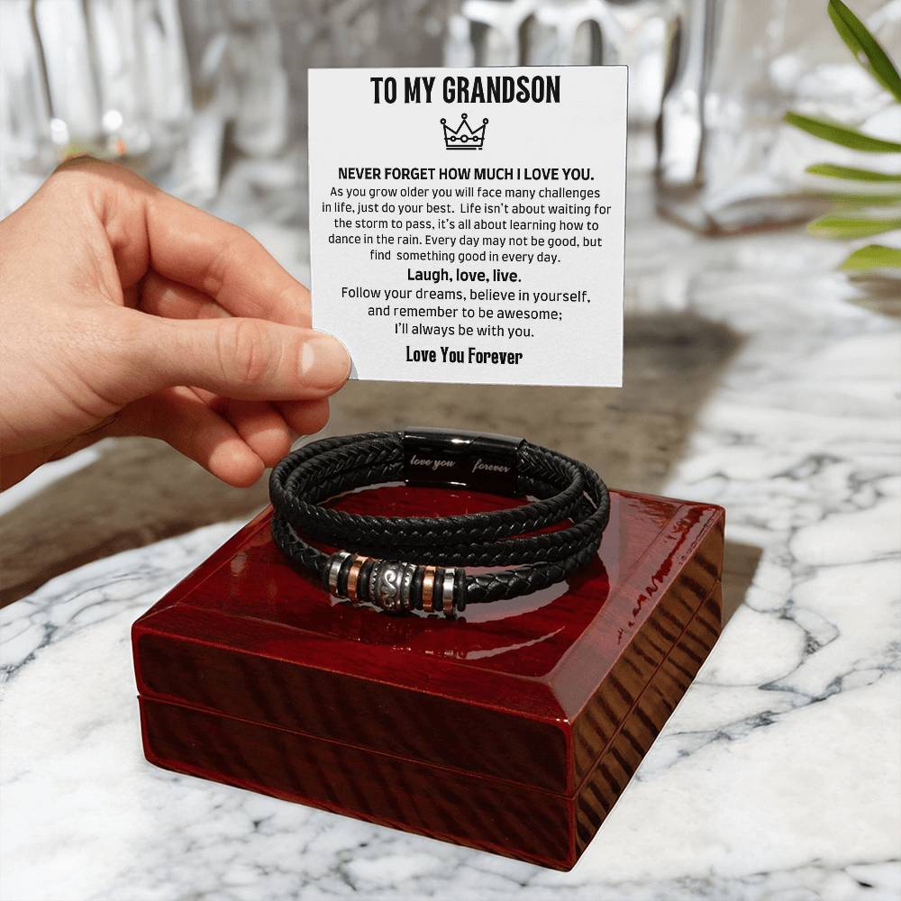 ZIAVIA | To My Grandson - LOVE YOU FOREVER - MEN'S LEATHER BRACELET - Image 9